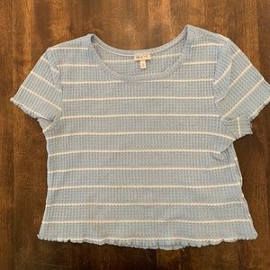 Selfie Light Blue and White Striped Crop Top Small Lettuce Edge